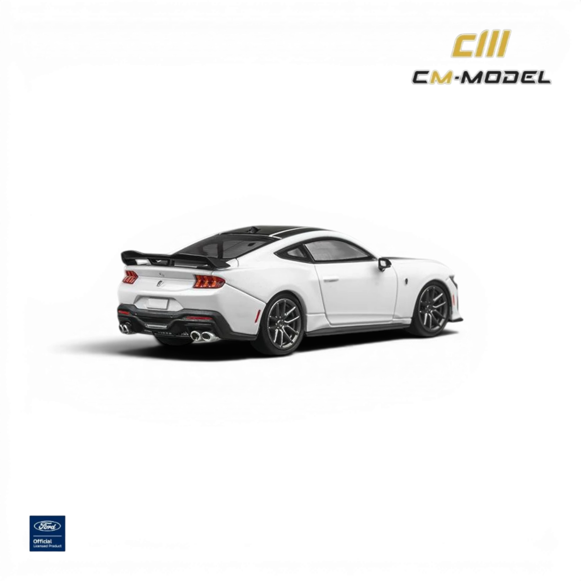 Lot57Supplies Diecast Shop CM Model Ford Mustang Dark Horse 1:64 scale diecast model in Oxford White with black accents and spoiler.