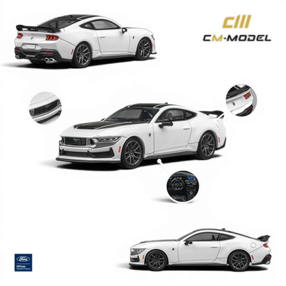 Lot57Supplies Diecast Shop 1:64 Oxford White Ford Mustang Dark Horse alloy model car with black accents and spoiler.