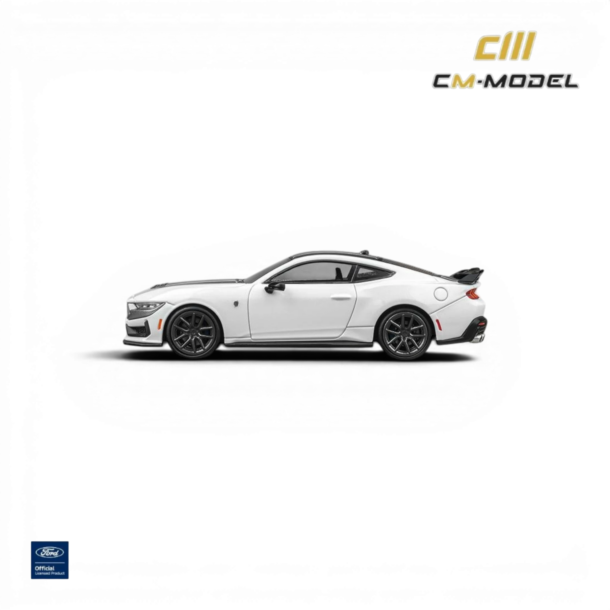 Lot57Supplies Diecast Shop 1:64 scale Oxford White Ford Mustang Dark Horse alloy model car with black accents and spoiler.