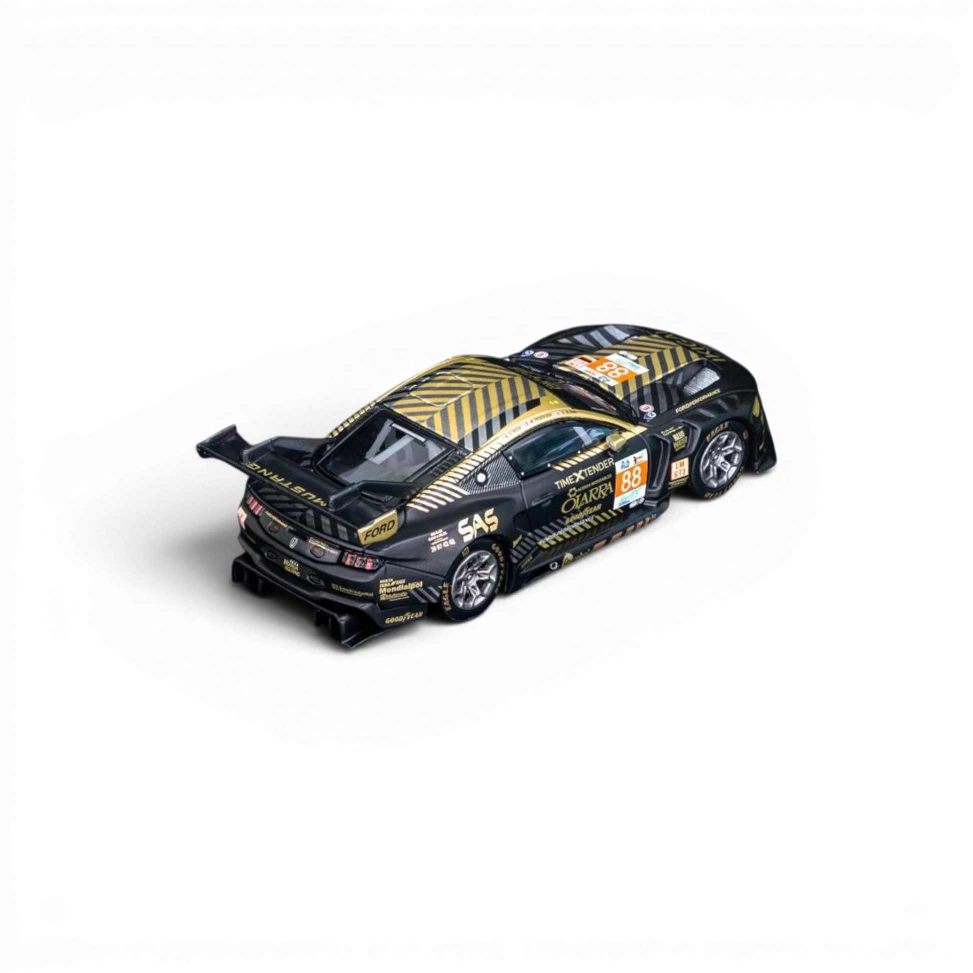 Lot57Supplies Diecast Shop EA Elowen 1:64 scale Ford Mustang GT3 race car in black and gold with number 88 livery