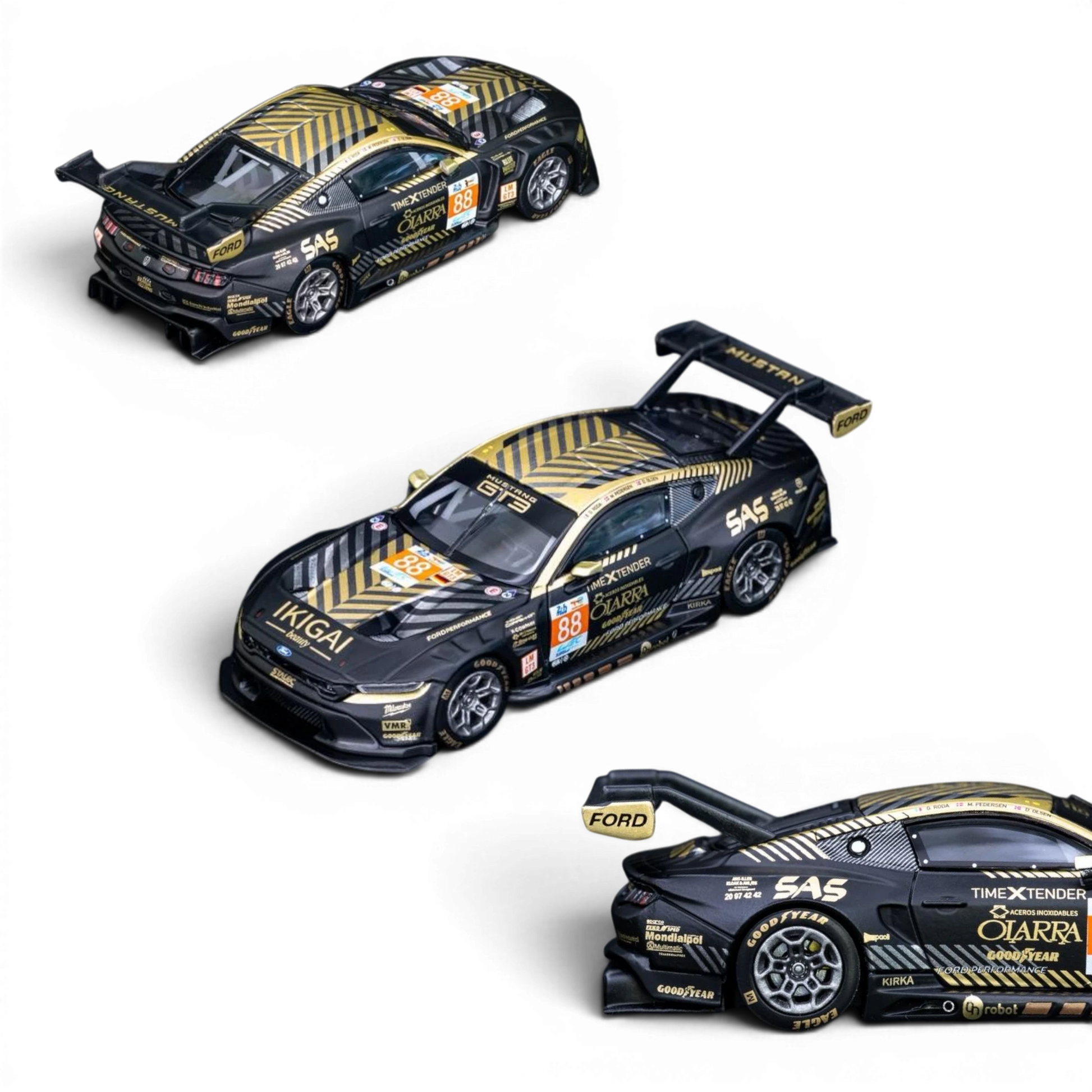 Lot57Supplies Diecast Shop 1:64 scale EA Elowen Ford Mustang GT3 race car in black and gold with number 88 livery