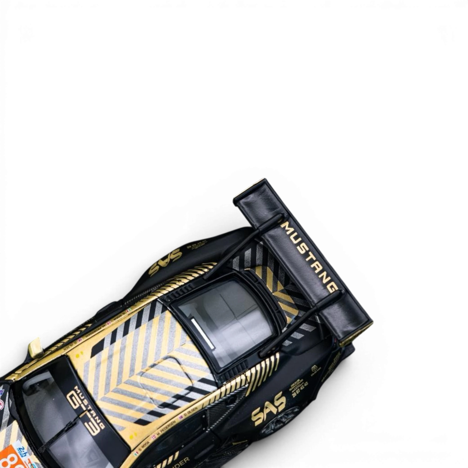 Lot57Supplies Diecast Shop 1:64 scale EA Elowen Ford Mustang GT3 diecast model in black and gold livery