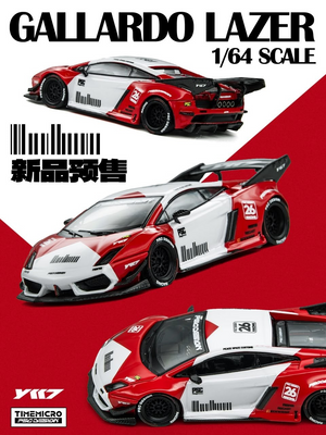 Lot57Supplies Diecast Shop 1:64 scale TimeMicro x PSC DESIGN Gallardo Lazer diecast car in red and white livery