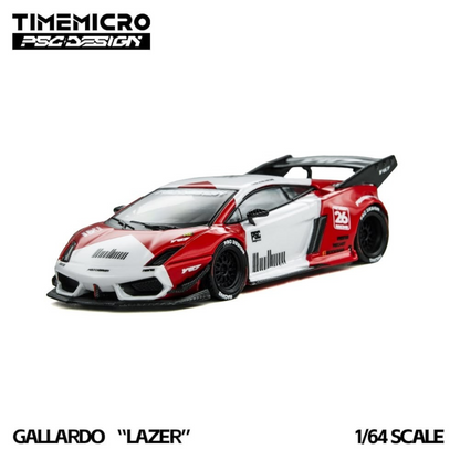 Lot57Supplies Diecast Shop 1:64 scale TimeMicro x PSC DESIGN Gallardo Lazer diecast car in red and white livery