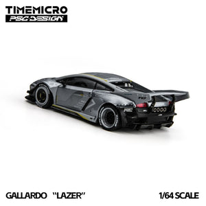 Lot57Supplies Diecast Shop TimeMicro x PSC DESIGN Gallardo Lazer diecast model car in fighter jet gray, 1:64 scale.
