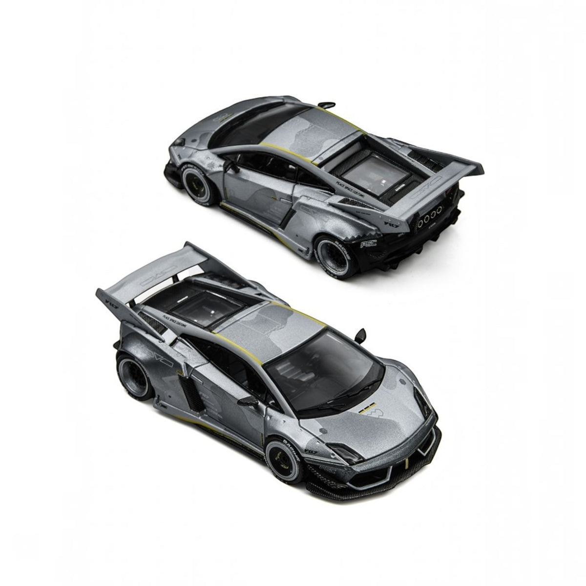 Lot57Supplies Diecast Shop 1:64 scale TimeMicro x PSC DESIGN Gallardo Lazer diecast car in fighter jet gray finish.