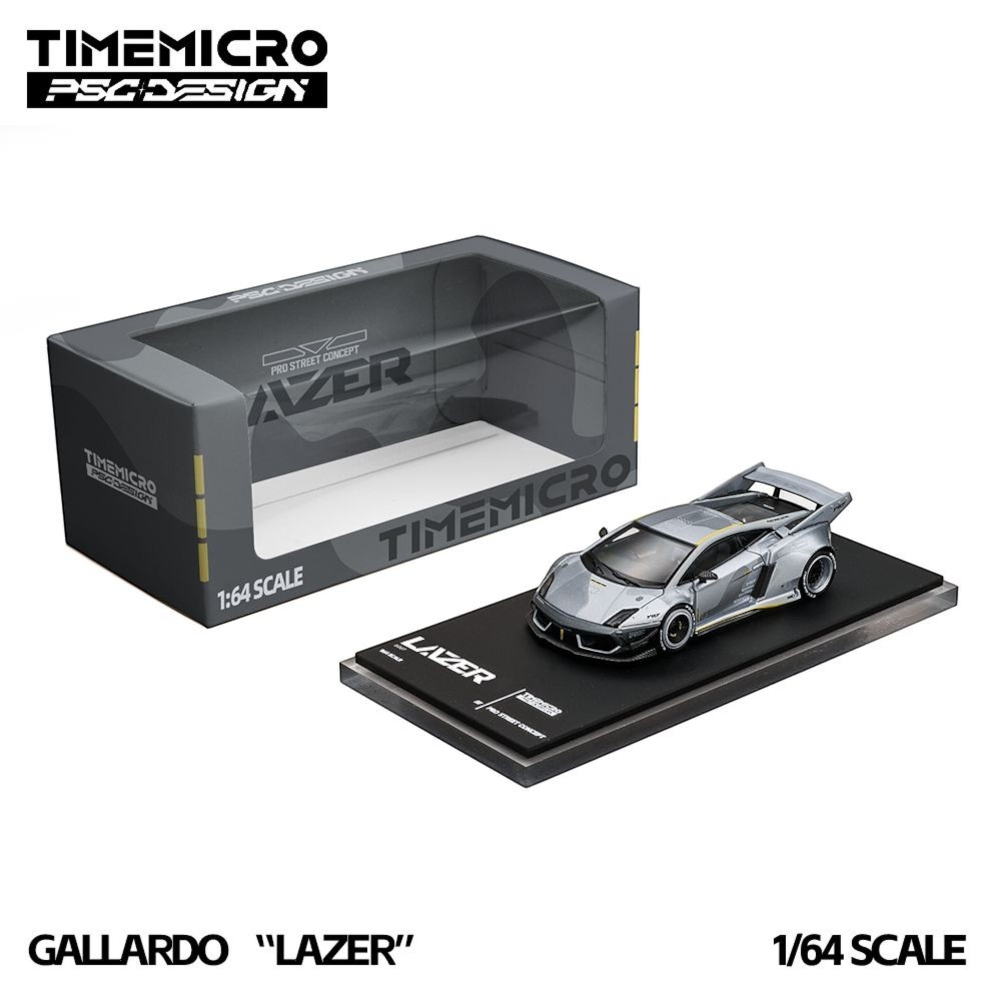 Lot57Supplies Diecast Shop 1:64 scale TimeMicro × PSC DESIGN Gallardo Lazer diecast model in fighter jet gray
