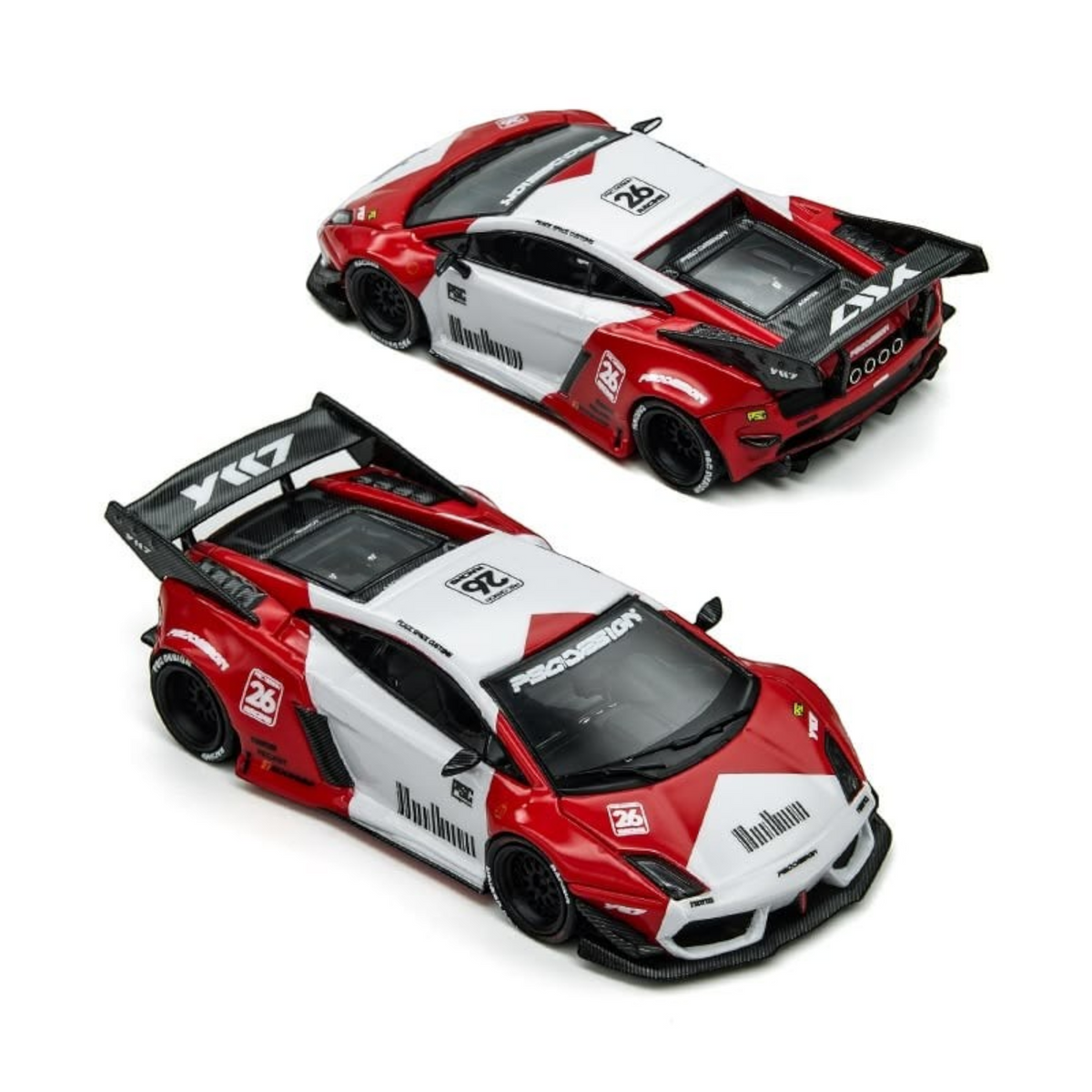 Lot57Supplies Diecast Shop 1:64 scale TimeMicro x PSC DESIGN Gallardo Lazer diecast car in red and white livery