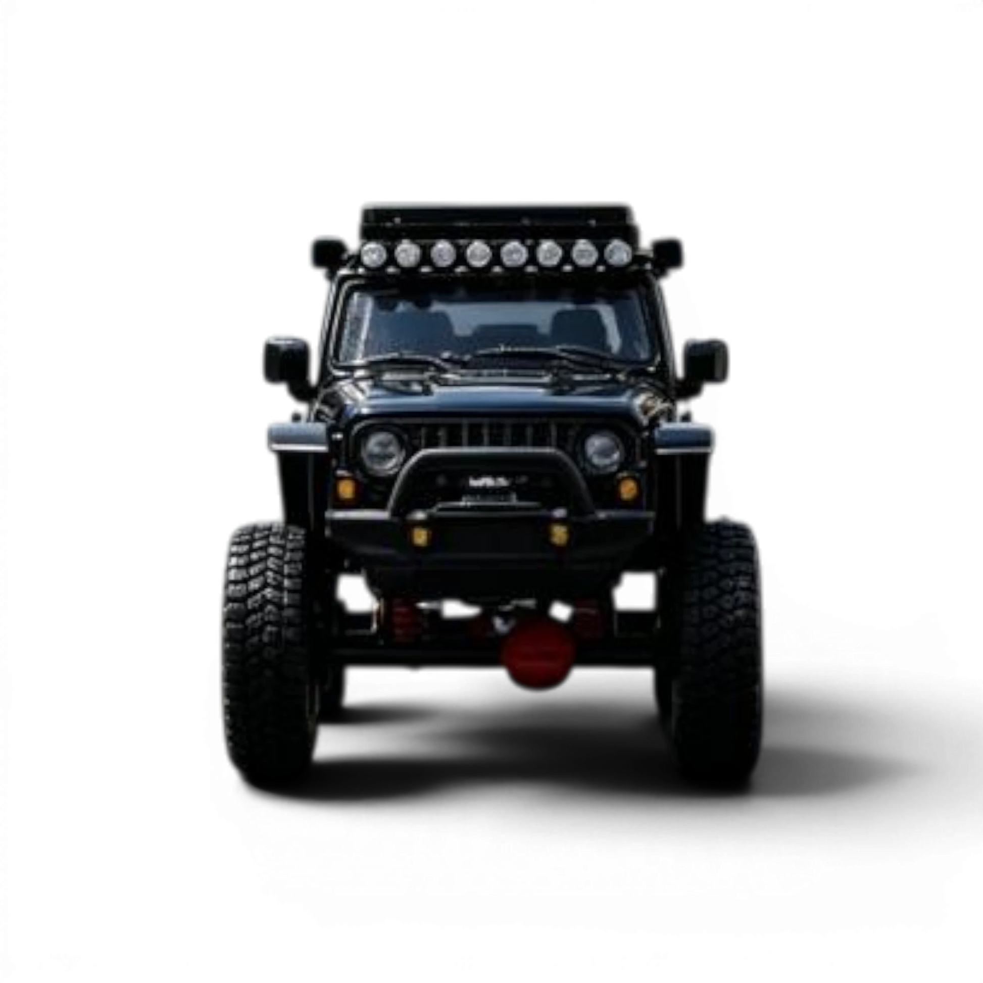 Lot57Supplies Diecast Shop GCD Jeep Wrangler Rubicon 1:64 scale black alloy diecast model with roof rack and off-road lights.