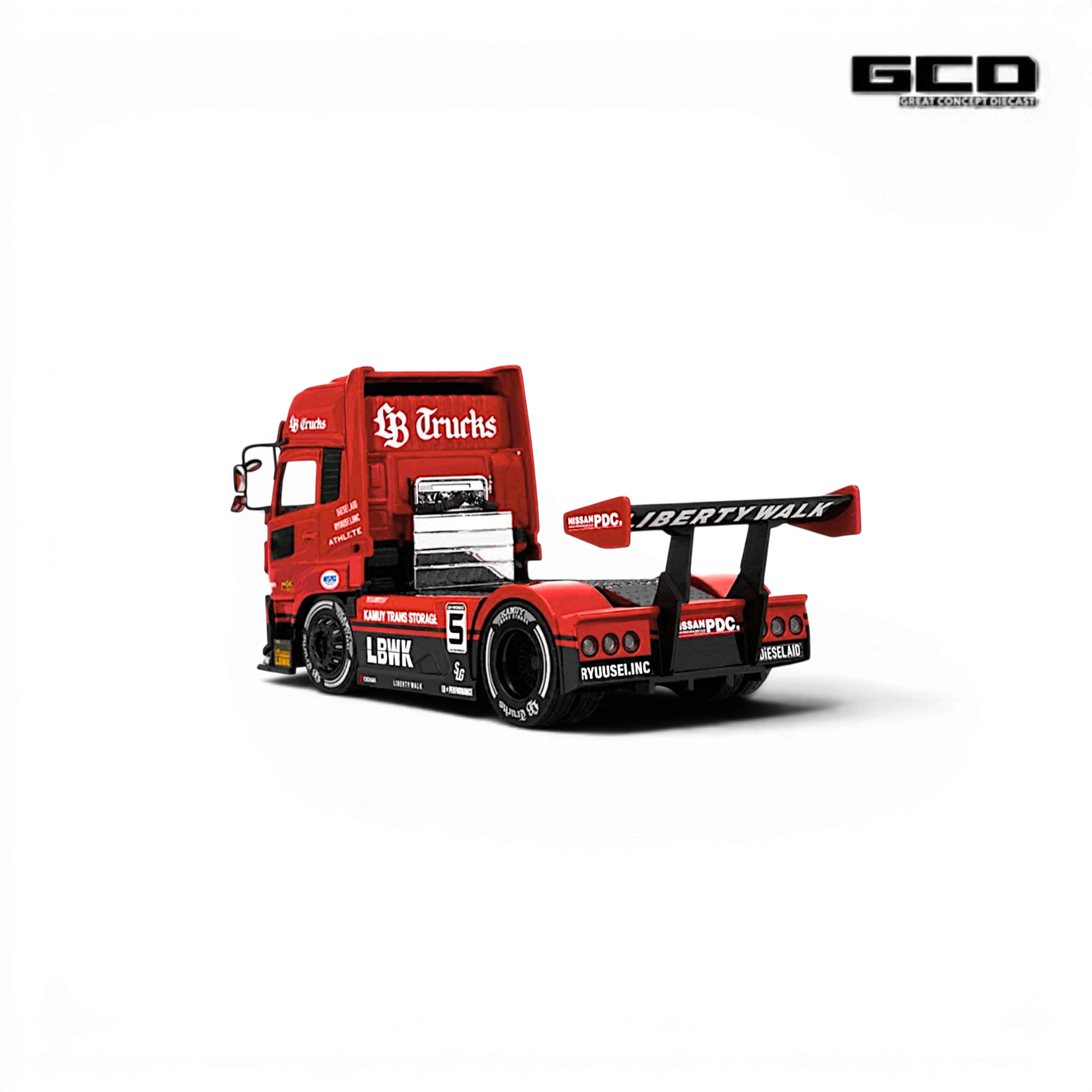 Lot57Supplies Diecast Shop GCD 1:64 scale red and black LBWK Super Silhouette UD heavy-duty diecast tractor model.
