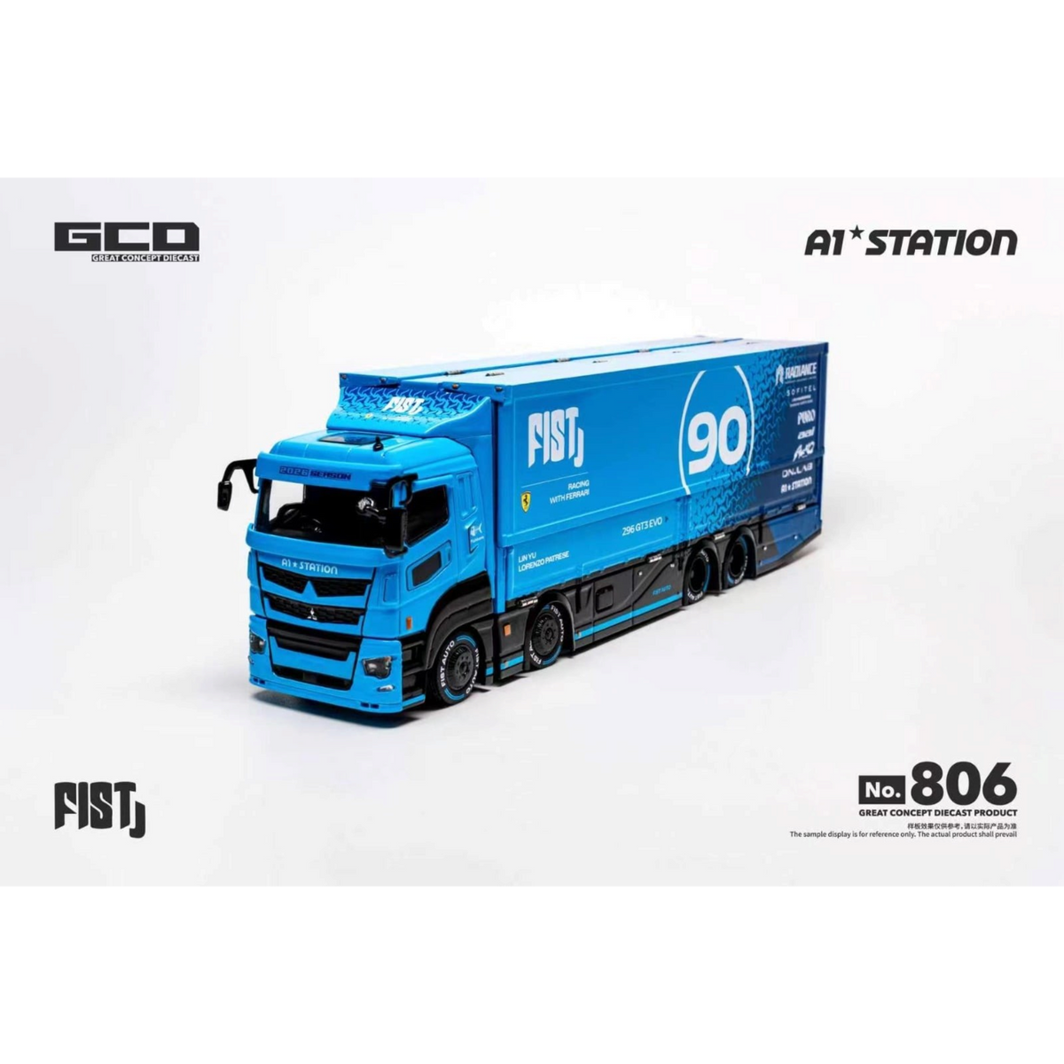 Lot57Supplies Diecast Shop 1:64 scale GCD Mitsubishi Fuso Super Great diecast truck in blue FIST racing livery