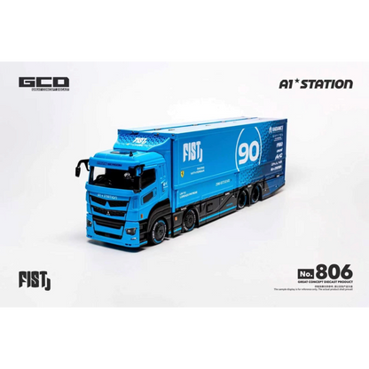 Lot57Supplies Diecast Shop 1:64 scale GCD Mitsubishi Fuso Super Great diecast truck in blue FIST racing livery
