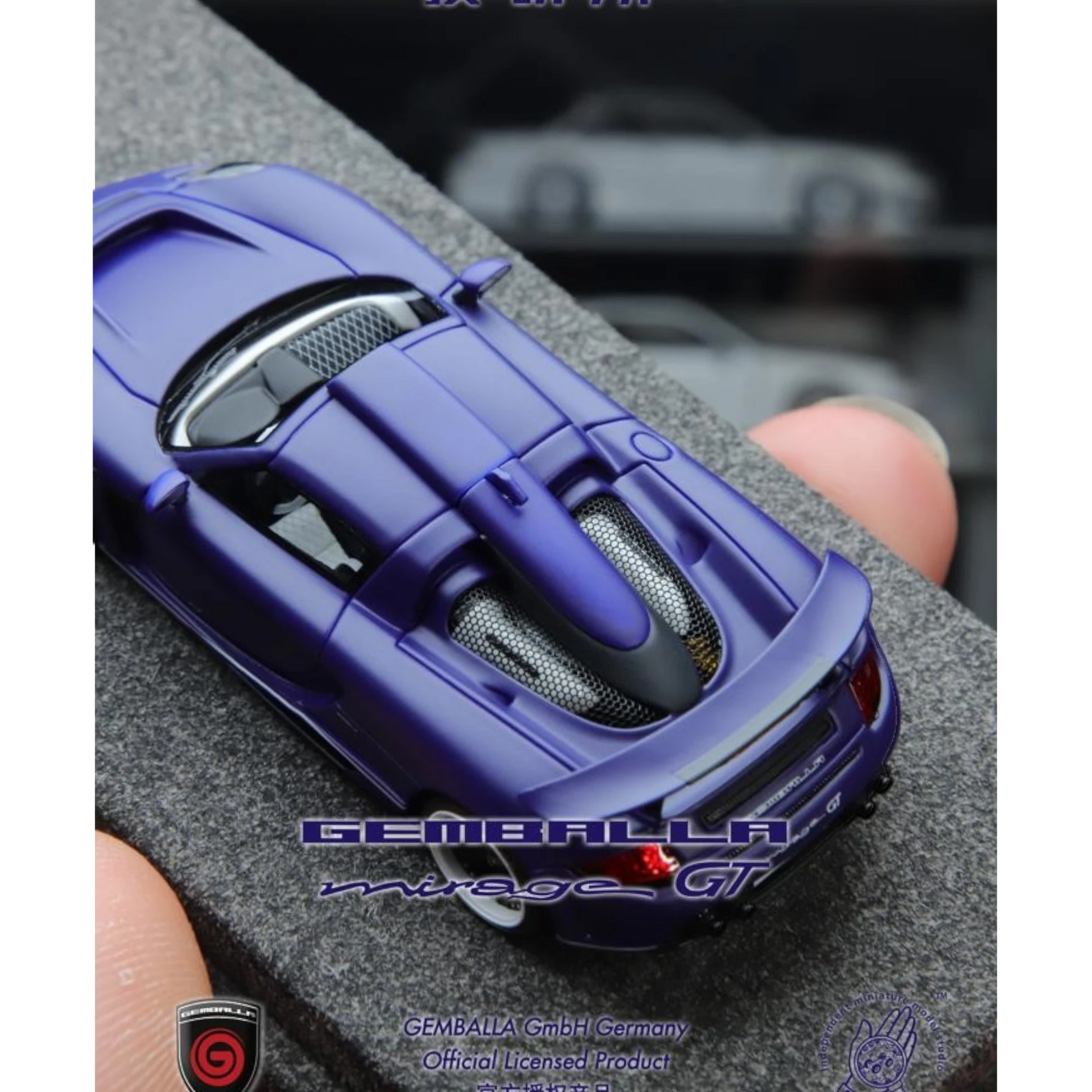 Lot57Supplies Diecast Shop 1:64 scale matte blue resin Gemballa Mirage GT model car with detailed rear engine vents.