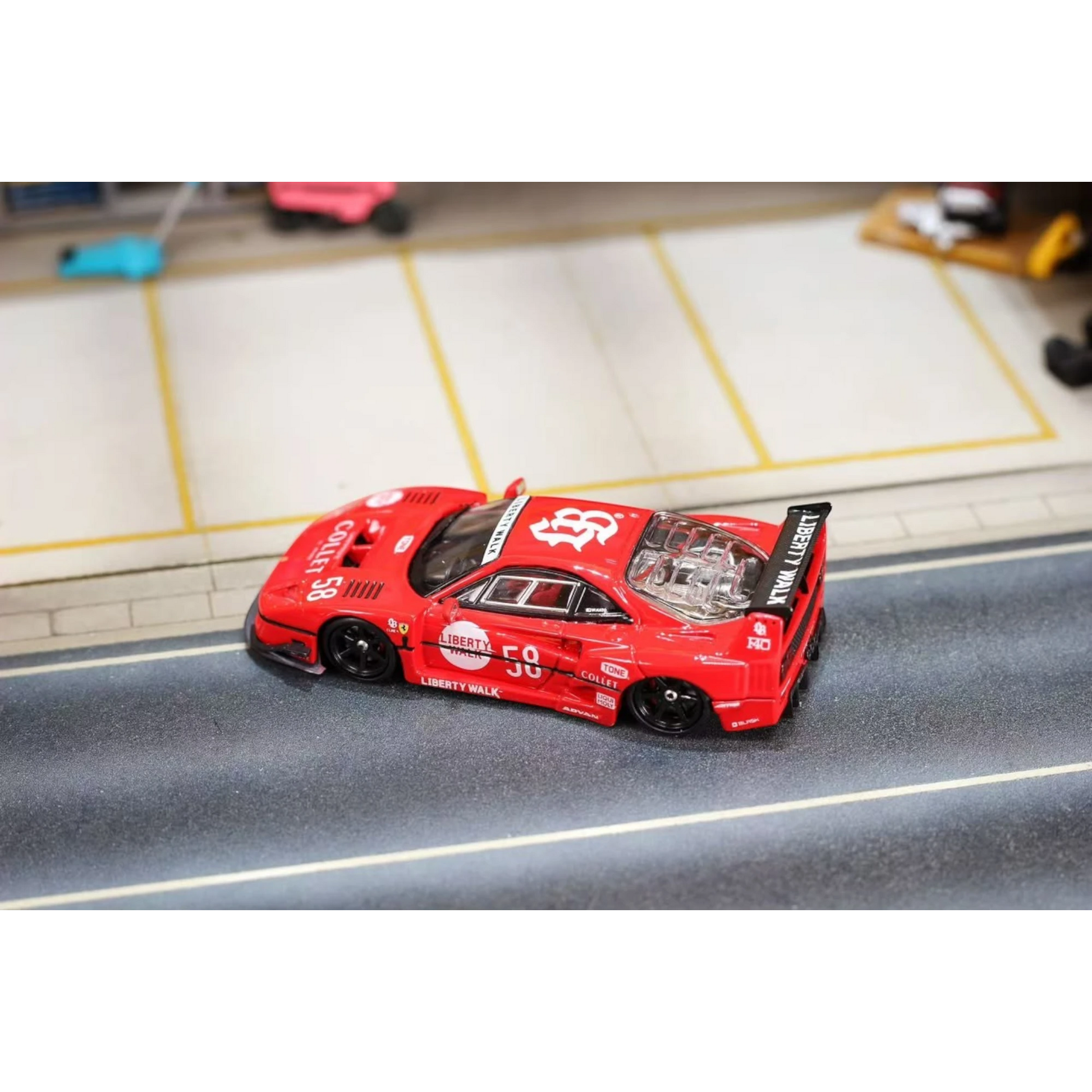Lot57Supplies Diecast Shop GHOST PLAYER LBWK F40 diecast model car in red with number 58 livery in 1:64 scale