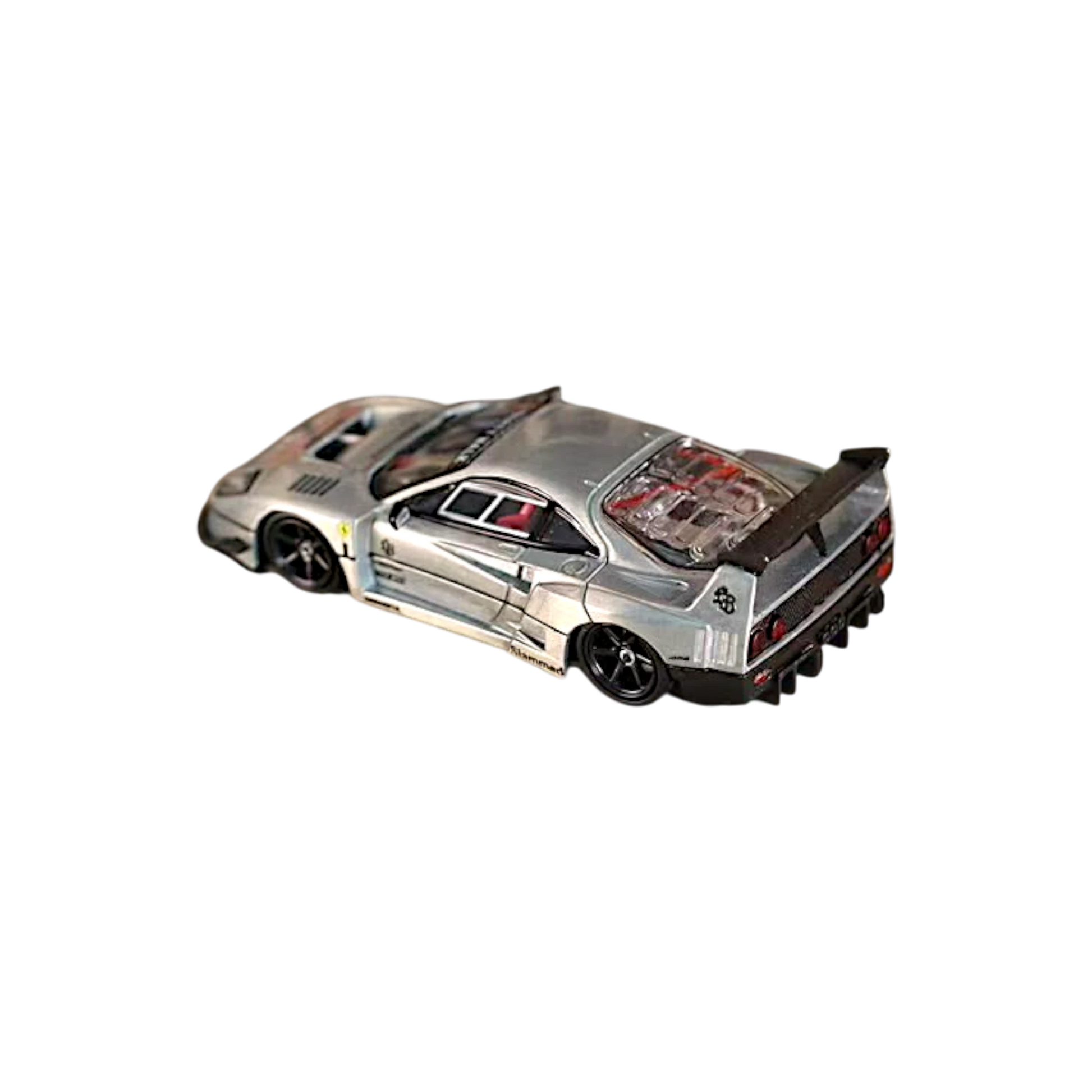 Lot57Supplies Diecast Shop Ghost Player LBWK F40 diecast model car in varnish raw finish, 1:64 scale rear angle view