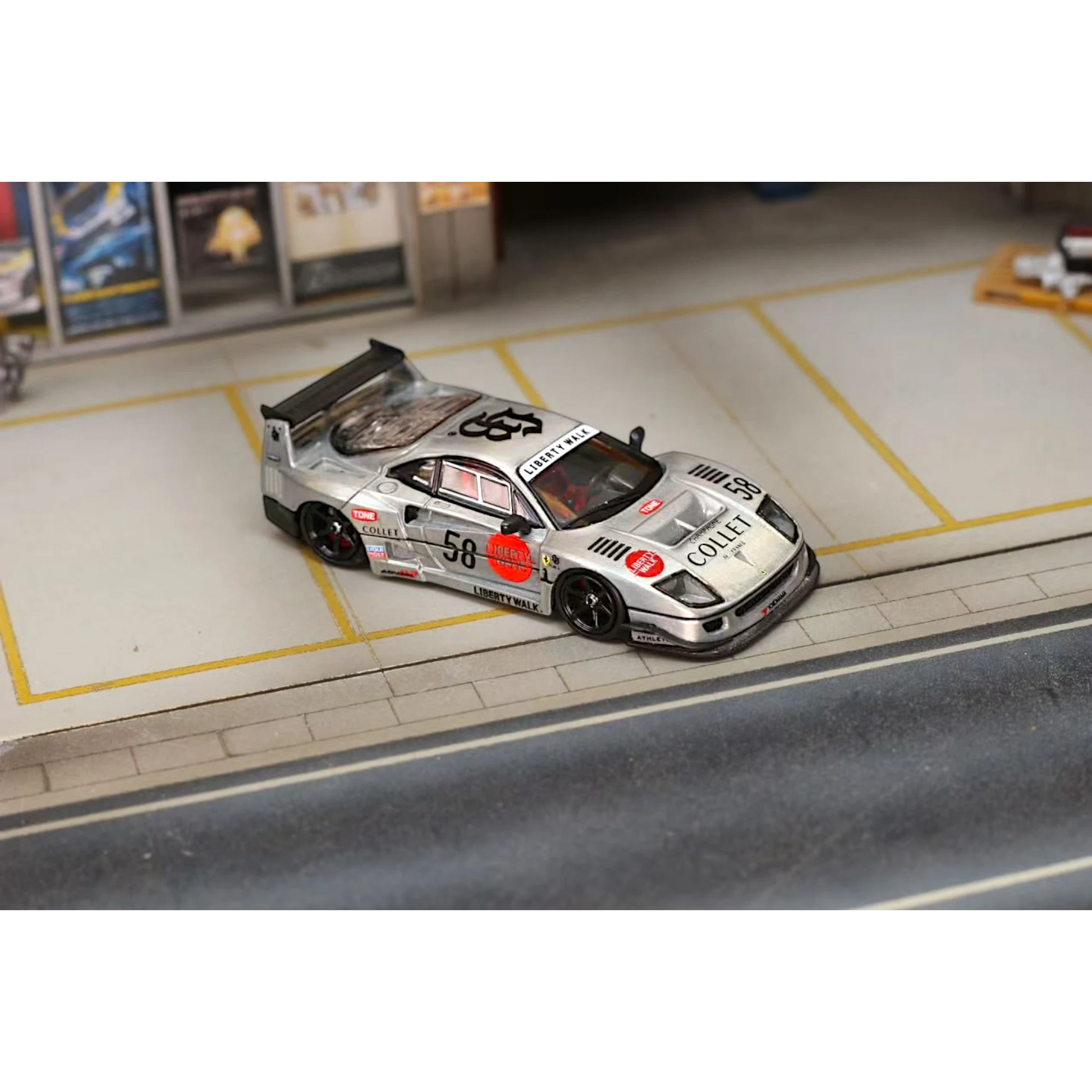 Lot57Supplies Diecast Shop GHOST PLAYER 1:64 scale LBWK F40 diecast model car in clear varnish with number 58 livery