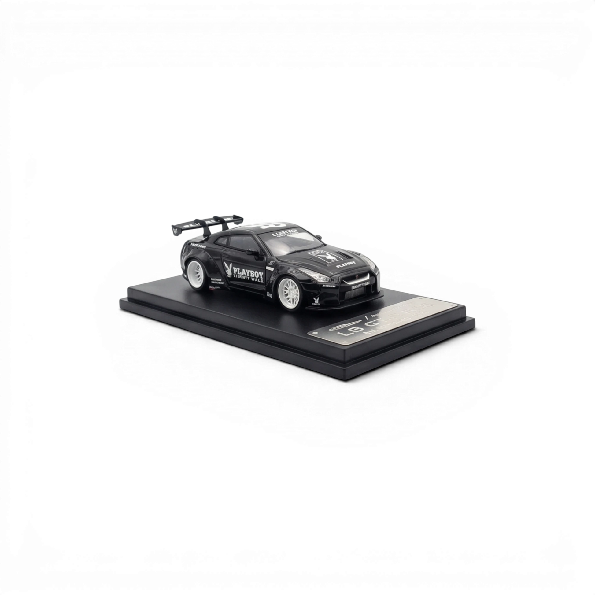 Lot57Supplies Diecast Shop 1:64 scale glossy black MC LB GTR 1.5 diecast model car with white PLAYBOY livery.