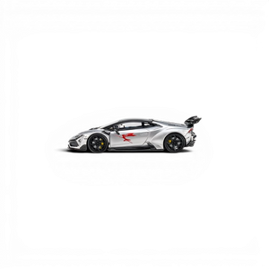 Lot57Supplies Diecast Shop KING MODEL DarwinPRO Huracan LILITH diecast car in glossy silver, 1:64 scale side view.