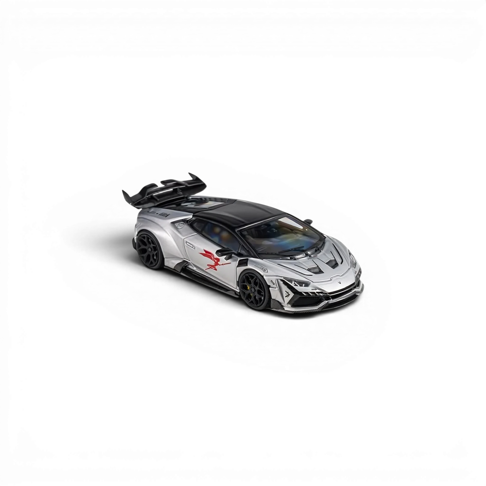 Lot57Supplies Diecast Shop 1:64 scale KING MODEL DarwinPRO Huracan LILITH diecast car in glossy silver with red decals