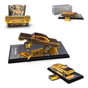 Lot57Supplies Diecast Shop 1:64 scale gold chrome Chevrolet Impala lowrider diecast model with adjustable chassis