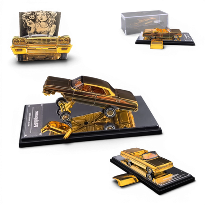 Lot57Supplies Diecast Shop 1:64 scale gold chrome Chevrolet Impala lowrider diecast model with adjustable chassis