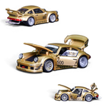 Lot57Supplies Diecast Shop TPC Customized Version RWB930 gold diecast model car with opening doors and hood in 1:64 scale