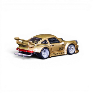 Lot57Supplies Diecast Shop TPC Customized Version RWB930 gold diecast model car in 1:64 scale with rear view