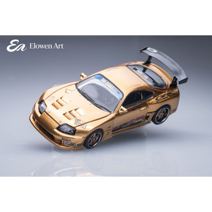 Lot57Supplies Diecast Shop Elowen Art 1:64 scale gold topSecret A80 Supra MK4 diecast model car with rear wing
