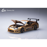 Lot57Supplies Diecast Shop Elowen Art 1:64 scale gold topSecret A80 Supra MK4 diecast model car with open hood