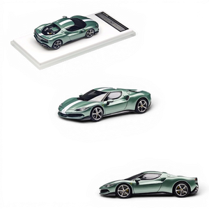 Lot57Supplies Diecast Shop 1:64 scale British green 296GTB diecast model car with white racing stripes on display base.