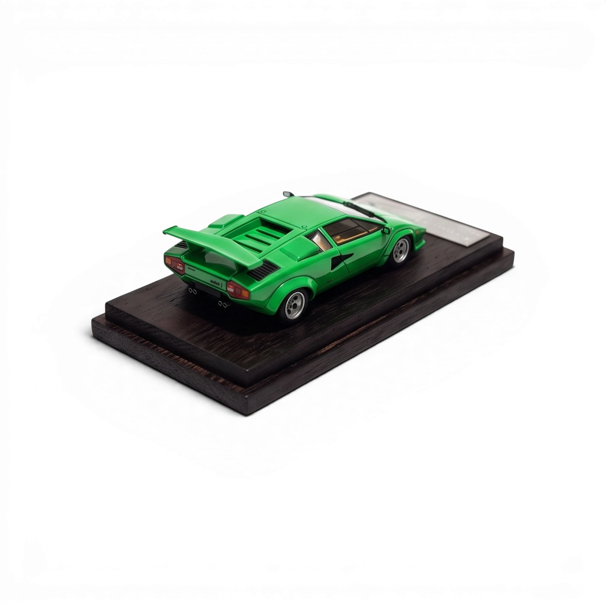 DeepMaker Countach 5000S 1:64 scale resin model car in Verde Medio green on a wooden base from Lot57Supplies Diecast Shop