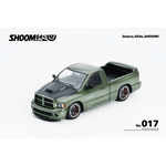 Lot57Supplies Diecast Shop SHOOM64 green Dodge RAM SRT-10 diecast model truck in 1:64 scale with black hood
