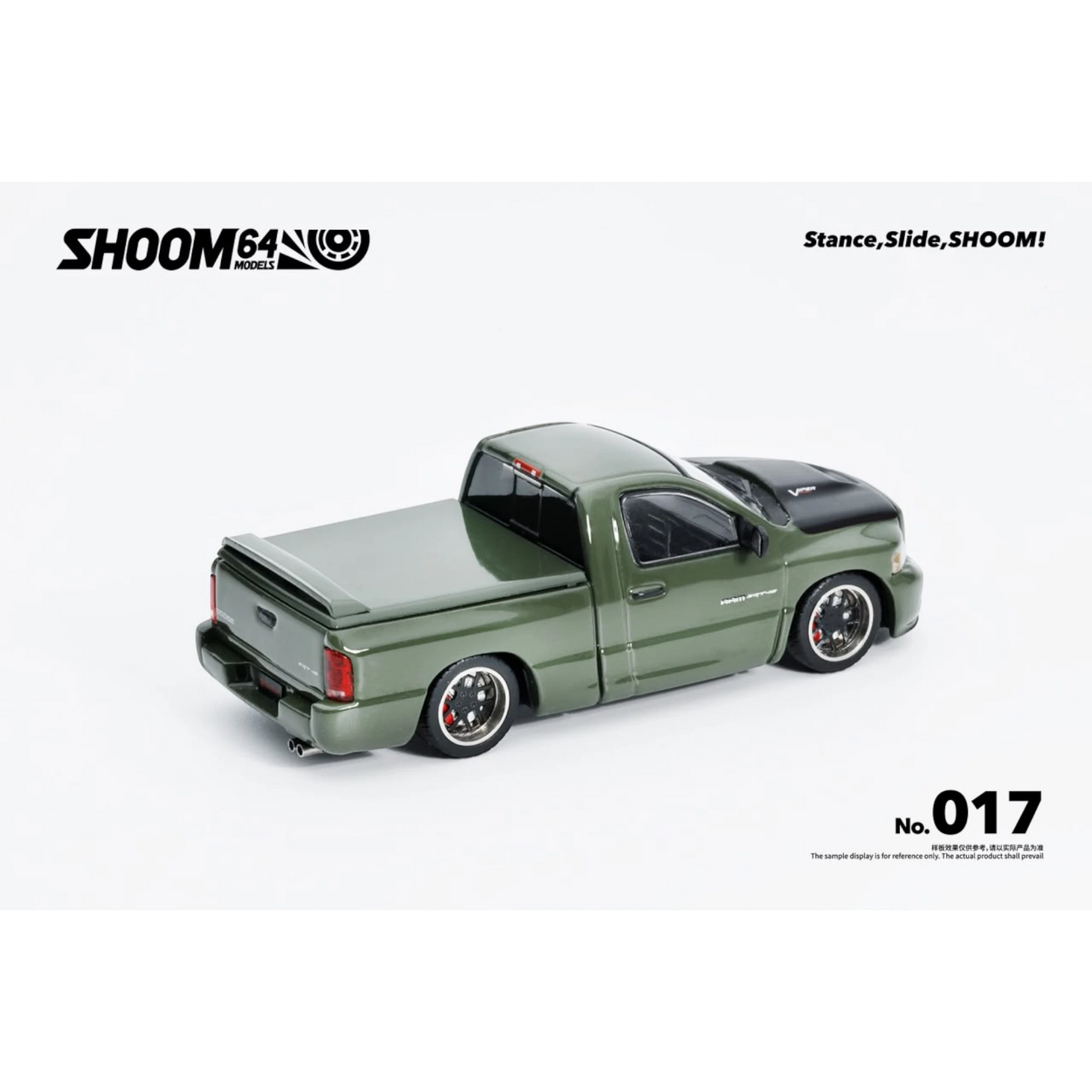 Lot57Supplies Diecast Shop SHOOM64 green Dodge RAM SRT-10 diecast model truck, rear three-quarter view