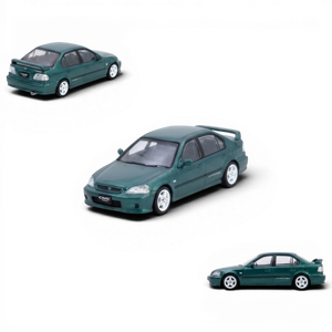 Lot57Supplies Diecast Shop green Honda Civic Ferio Si EK 1:64 scale diecast model car with white rims.