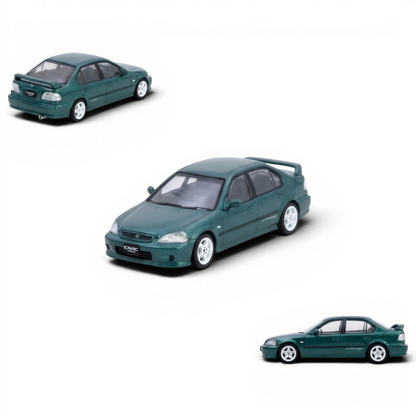 Lot57Supplies Diecast Shop green Honda Civic Ferio Si EK 1:64 scale diecast model car with white rims.