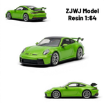 Lot57Supplies Diecast Shop green 1:64 scale resin Porsche 911 GT3 model with black accents and spoiler.