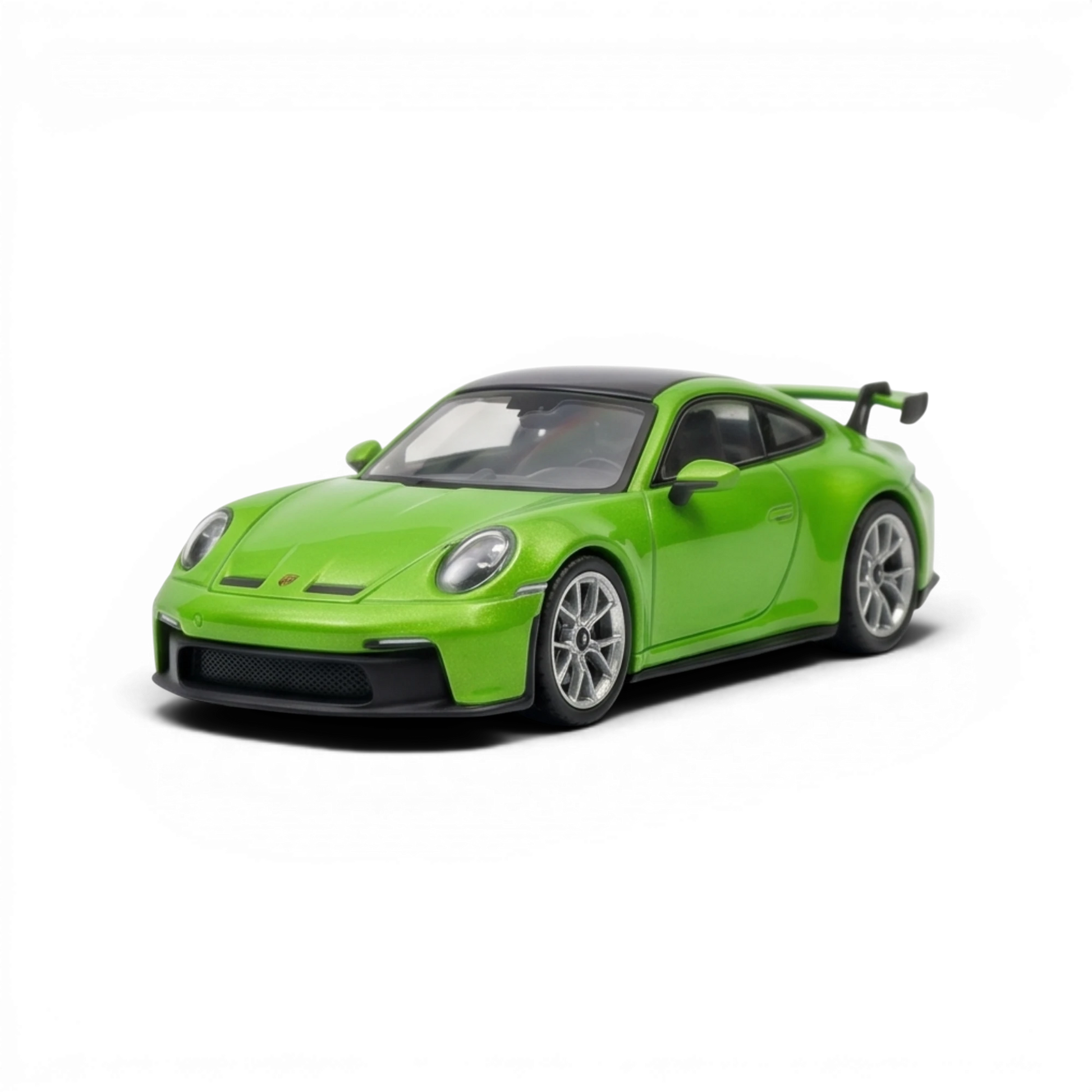 Lot57Supplies Diecast Shop green 1:64 scale resin Porsche 911 GT3 model with black roof and spoiler.