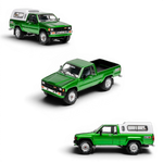 Lot57Supplies Diecast Shop GCD 1:64 scale green Toyota Hilux Xtra Cab diecast pickup truck with white camper shell