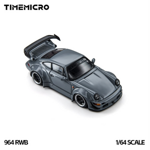 Lot57Supplies Diecast Shop TimeMicro 964 RWB diecast model car in grey with wide body kit and black rear wing