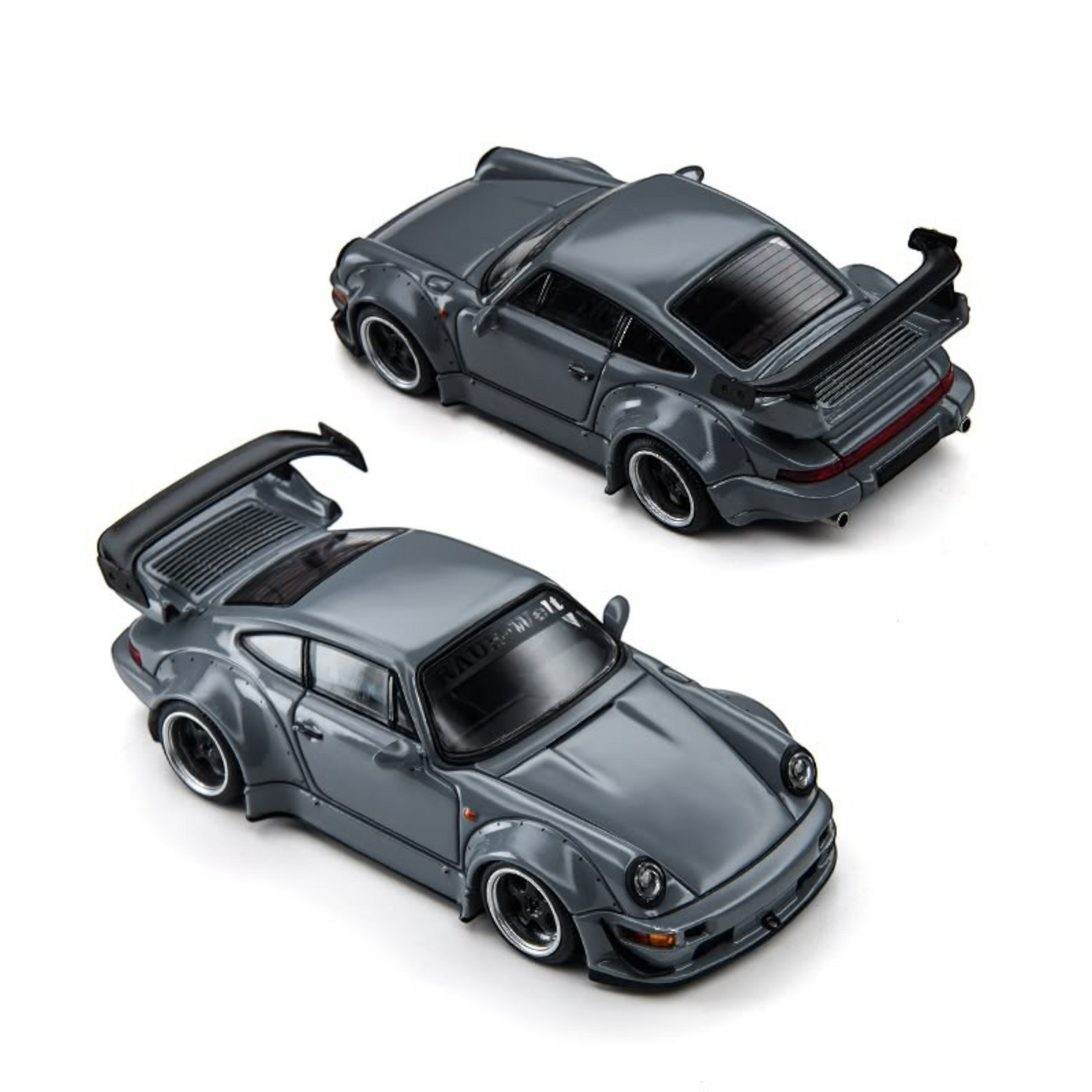 Lot57Supplies Diecast Shop TimeMicro 964 RWB diecast model car in grey with wide body kit and rear spoiler