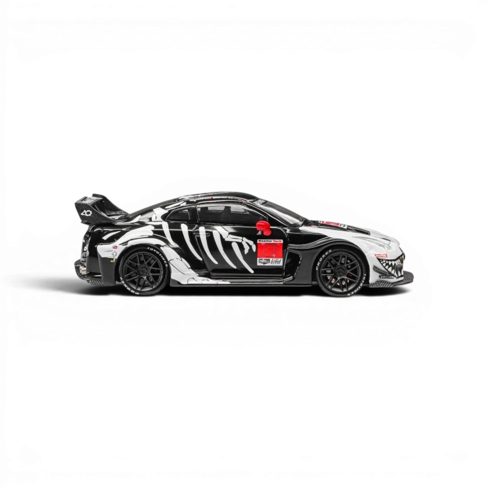 Lot57Supplies Diecast Shop 1:64 scale resin model of a Nissan GTR35 RR with Bone Dragon livery, featuring an openable hood.