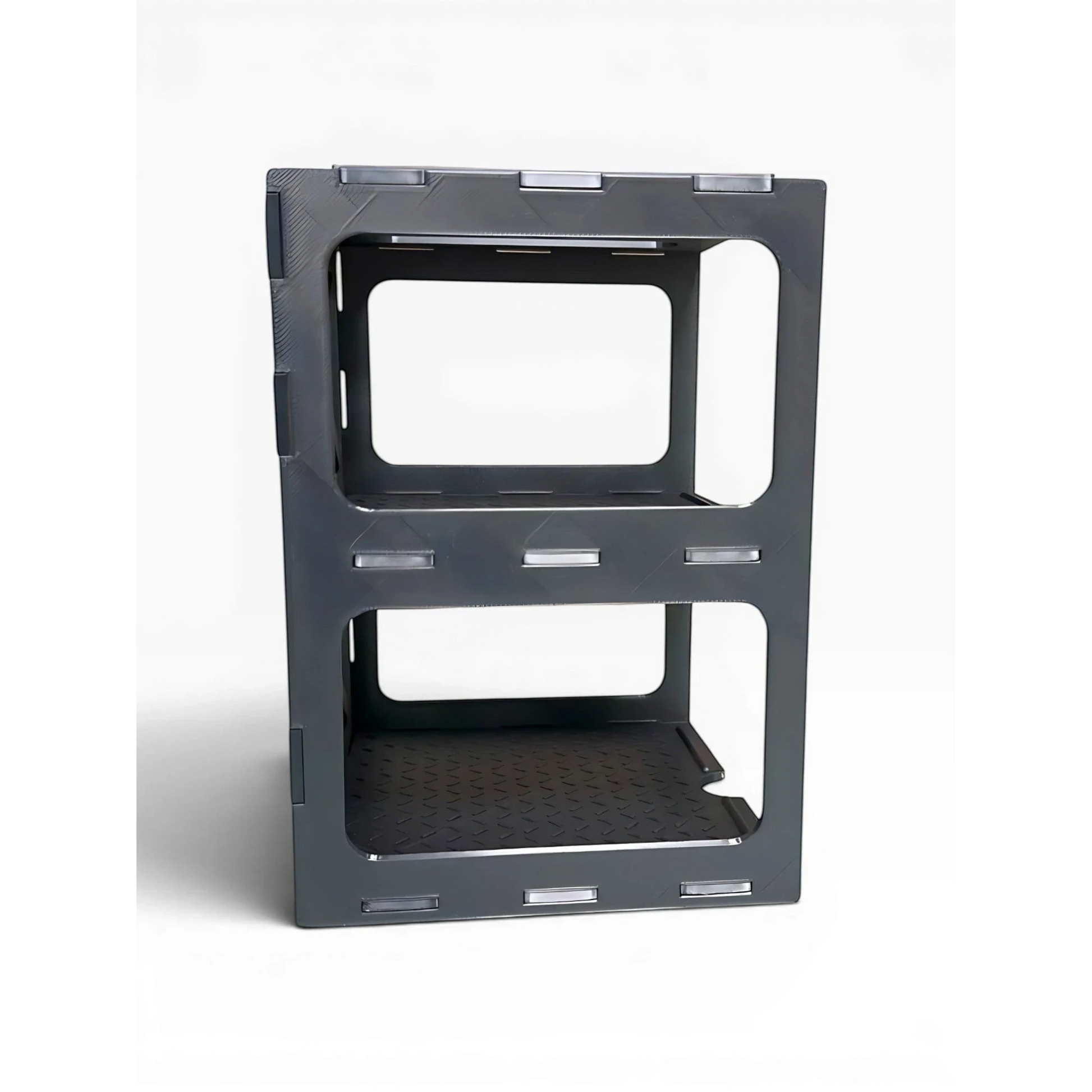 Lot57Supplies Diecast Shop gunmetal grey 3D printed stackable pit rack for 1:64 scale diecast display cases