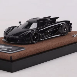 Lot57Supplies Diecast Shop GUO Jesko Absolut 1:64 scale resin model car in jet black on a brown display base
