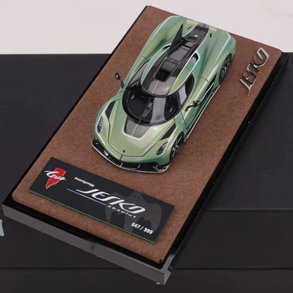 Lot57Supplies Diecast Shop GUO Jesko Absolut 1:64 scale resin model car in pearl green on a display base