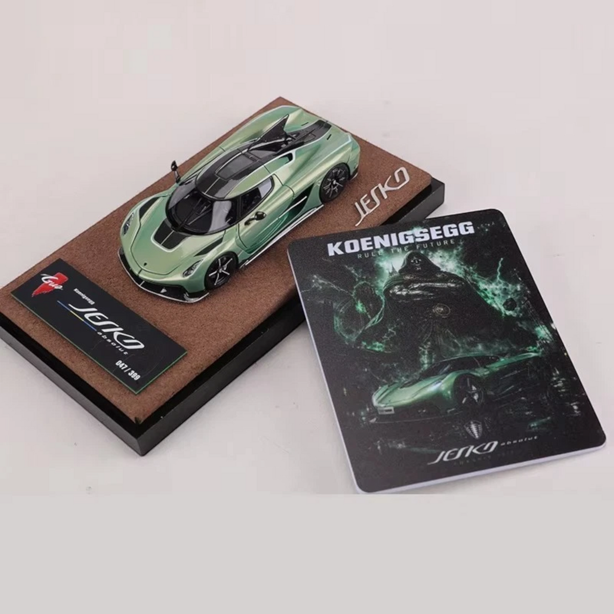 Lot57Supplies Diecast Shop GUO Jesko Absolut 1:64 scale model car in pearl green resin with display base and card