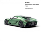 Lot57Supplies Diecast Shop GUO Jesko Absolut 1:64 scale model in pearl green resin with detailed rear wing and carbon fiber accents.