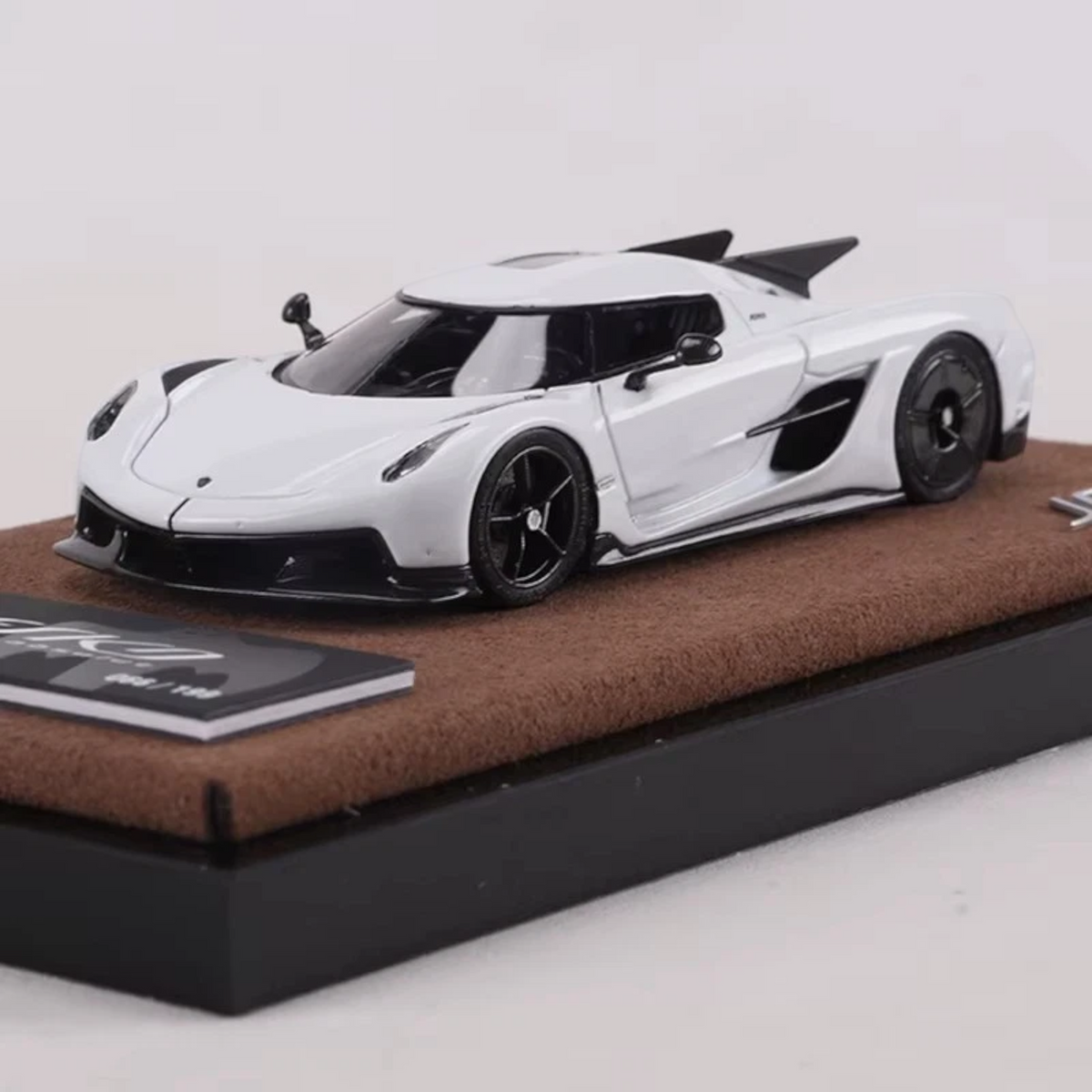 Lot57Supplies Diecast Shop GUO Jesko Absolut 1:64 scale white resin prototype model car on a brown display base