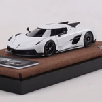 Lot57Supplies Diecast Shop GUO Jesko Absolut 1:64 scale white resin prototype model car on a brown display base