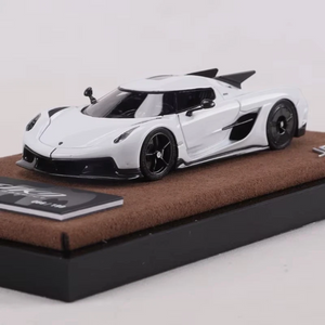 Lot57Supplies Diecast Shop GUO Jesko Absolut 1:64 scale white resin prototype model car on a brown display base