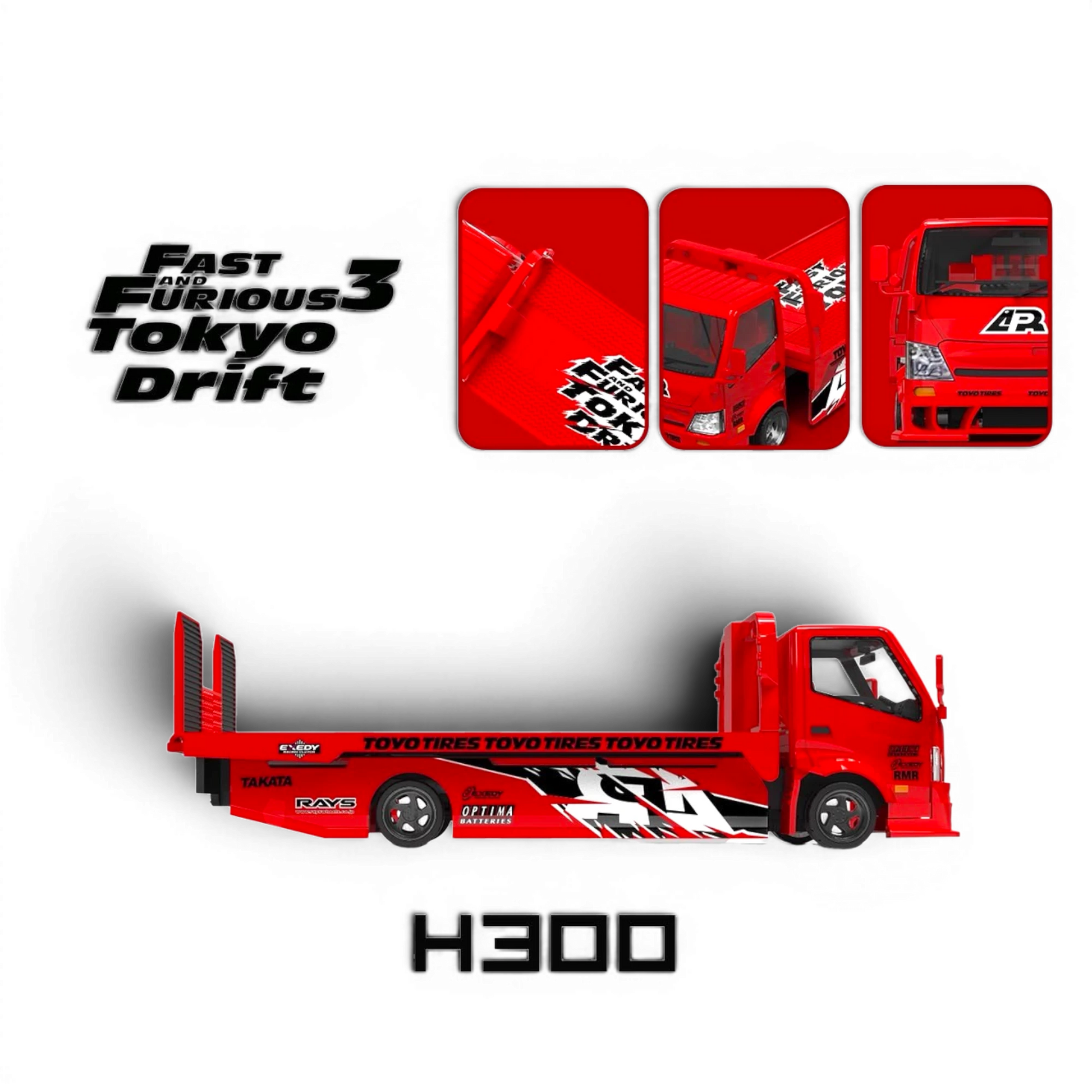 Lot57Supplies Diecast Shop SC H300 flatbed transport trailer in 1:64 scale with Fast & Furious Tokyo Drift livery